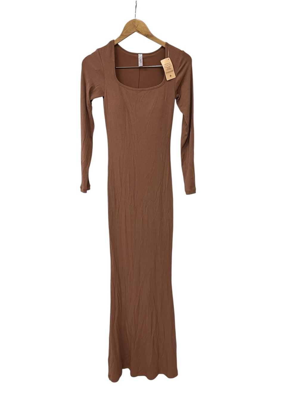 Popilush Women's Long Sleeve Maxi Dress Light Brown Built-In Shapewear M